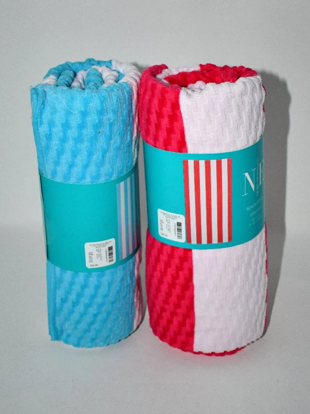 Noble Excellence Summer Shop Beach Towels Set of 2 Blue Stripe & Hot Pink Stripe